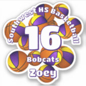 lila Goldmannschaft farbenfrohe Basketball-Basketb Aufkleber (Vorderseite)