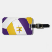 lila Goldmannschaft färbt mit Monogramm Volleyball Gepäckanhänger (Vorderseite horizontal)