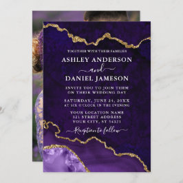 Lila Goldmarble Agate Geode Foto Hochzeit Einladung