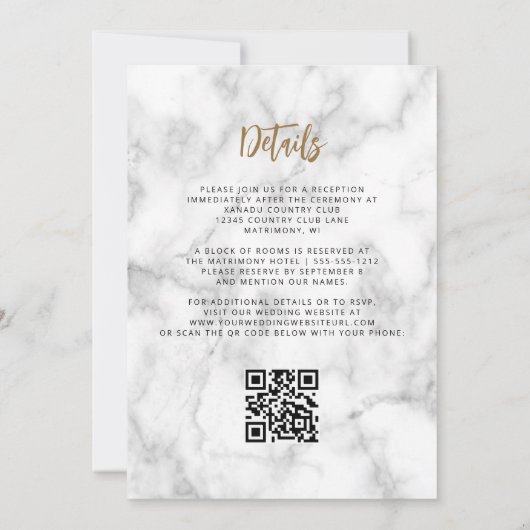 Lila Goldmarble Agate Script QR Code Hochzeit Einladung (Rückseite)