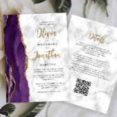 Lila Goldmarble Agate Script QR Code Hochzeit Einladung