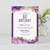 Lila Goldmarmor 60. Geburtstag Einladung (Stehend Vorderseite)
