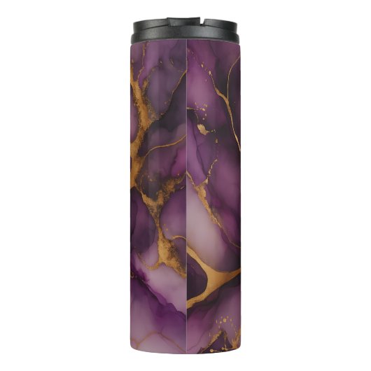 Lila Goldmarmor Abstrakt Thermosbecher (Rückseite)