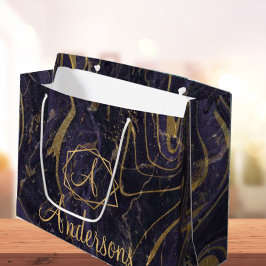 Lila Goldmarmoreffekt Monogram Name Weihnachten Große Geschenktüte