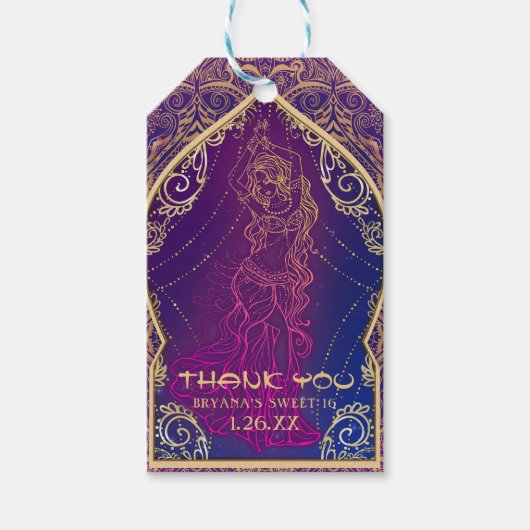 Lila- & Goldmarokkanisches Arabisches Bauchfisch-T Geschenkanhänger (Vorderseite)