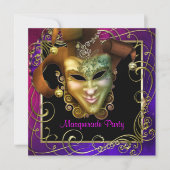 Lila Goldmasquerade in Hot Pink Party Einladungen (Vorderseite)