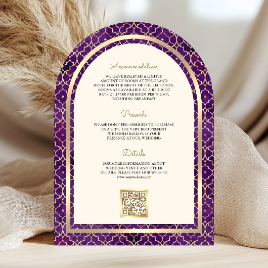 Lila Goldmedaille QR Code Sikh Arch Wedding Einladung