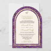 Lila Goldmedaille QR Code Sikh Arch Wedding Einladung (Vorderseite)