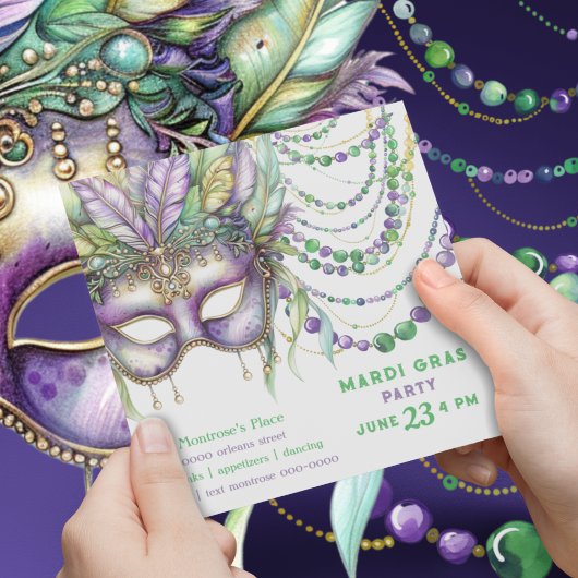 Lila Goldmedaillen und grüne Mardi-Gras-Masken Einladung