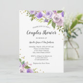 Lila Goldparkle Blumenpaare Dusche einladen Einladung (Stehend Vorderseite)