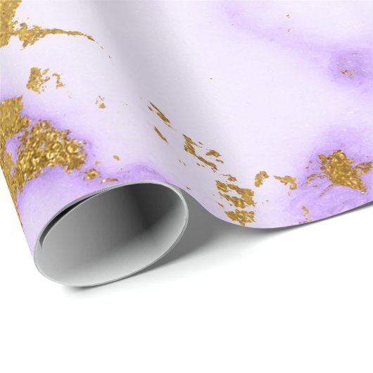 Lila Goldpastel Weißer Marmor Shiny Glam Geschenkpapier (Rolleneckpunkt)