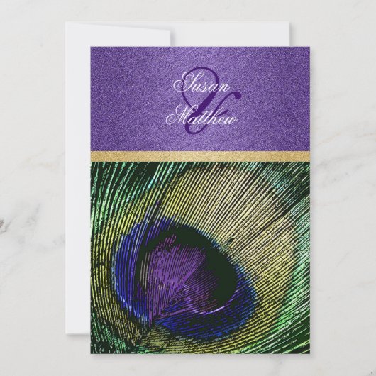 Lila Goldpfauenhochzeit Einladung (Vorderseite)