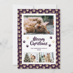 Lila Goldpfoten-Foto Meowy Weihnachtskarte Feiertagskarte
