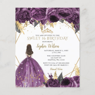 Lila Goldprinzessin Sweet 16 Einladung