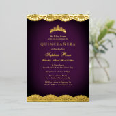 Lila Goldrevier Tiara Quinceanera Fossilienfisch Folieneinladung (Stehend vorne)