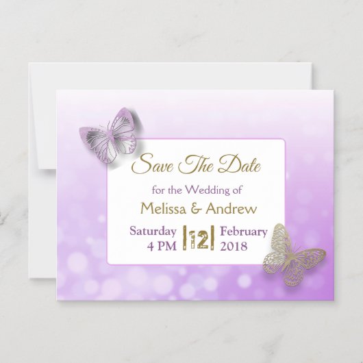 Lila Goldschmetterlingshochzeit speichern das Date Magneteinladung (Vorderseite)