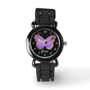 Lila Goldschmetterlingskinder Personalisiert Armbanduhr