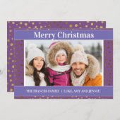 Lila Goldschneeflocken Foto Weihnachtskarte Feiertagskarte (Vorne/Hinten)