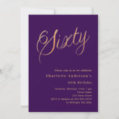 Lila Goldschrift 60. Geburtstag Einladung (Vorderseite)