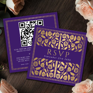 Lila Goldschwert Königliche Hochzeit RSVP QR Code  Begleitkarte