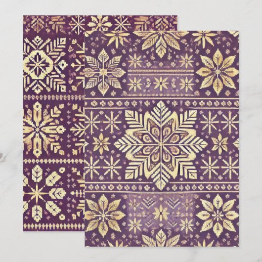 Lila- & Goldskandinavischer Winter Einladung (Vorne/Hinten)
