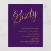 Lila Goldskript - Einladung zum 60. Geburtstag (Vorderseite)