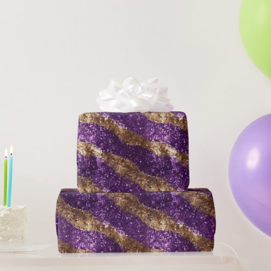 Lila Goldsparkle Glitzer Geburtstag Geschenkpapier (Partygeschenke)