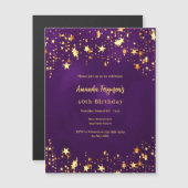 Lila Goldstars zum Geburtstag Magneteinladung (Vorne/Hinten)