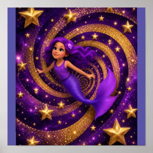 Lila Goldstern Meerjungfrau Optische Illusion   Fa Poster