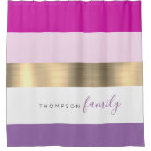 lila Goldstreifen mit Girly pink Duschvorhang (Vorderseite)
