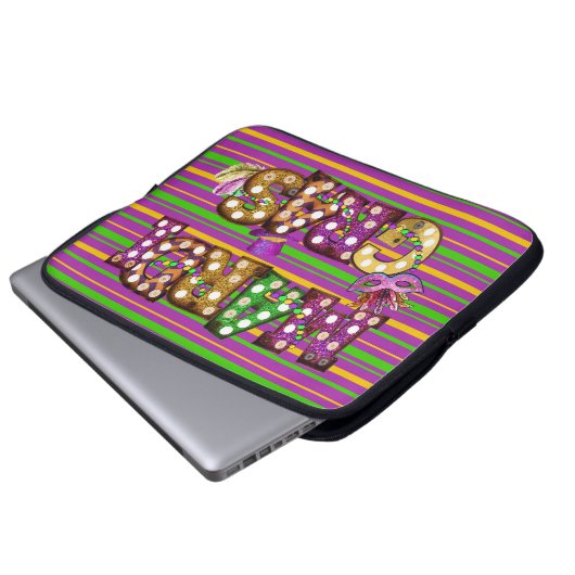 LILA GOLDSTREIFEN UND MARDI GRAS-ZEICHEN LAPTOPSCHUTZHÜLLE (Vorne Knopf)