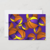 lila Goldteam färbt Basketbälle Geburtstag Einladung (Rückseite)