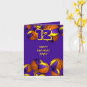 lila Goldteamfarbenfarben Basketball Kindergeburts Karte (Gelbe Blume)