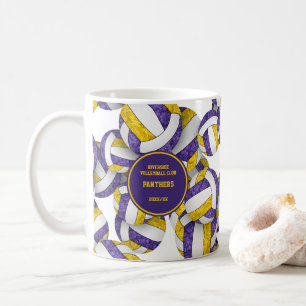 lila Goldvolleyball-Mannschaftsfarben Coach-Name Kaffeetasse
