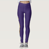 Lila Goldvolleyball mit Text ins Bein Leggings (Vorderseite)