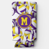 Lila Goldvolleyballmuster mit Monogramm Selters Dosenkühler (Rückseite)