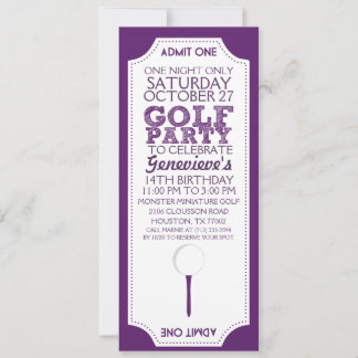 Lila Golf Ticket Golf Geburtstagsparty Einladung