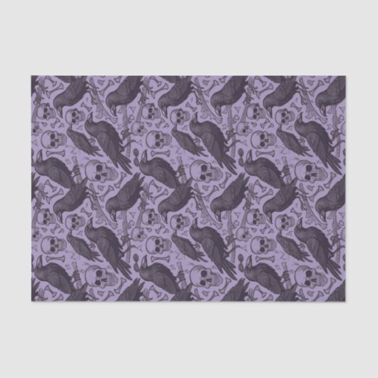 Lila Goth Skull & Raven, Midnight Macabre Seidenpapier (Vorderseite)