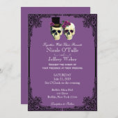 Lila Goth-Zucker-Hochzeitseinladung Einladung (Vorne/Hinten)
