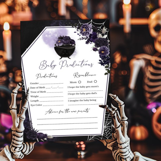 Lila Gothic Floral Baby Predictions Game (Floral Gothic Baby Shower Invitation Baby Predictions Game)
