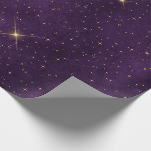 Lila Gothic Gold Star Wrapping Paper Geschenkpapier (Ecke)