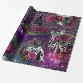 Lila Gothic-Hexenkopf und Rose-Umschlagpapier Geschenkpapier