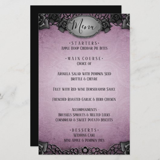 Lila Gothic Matching Wedding Menu (Vorne/Hinten)