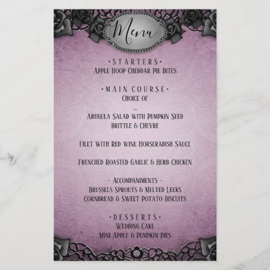 Lila Gothic Matching Wedding Menu (Vorderseite)