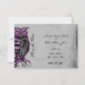 Lila Gothic Owl Posh Wedding Save the Date (Vorderseite)