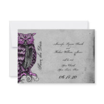 Lila Gothic Owl Posh Wedding Save the Date