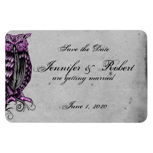 Lila Gothic Owl Posh Wedding Save the Date Magnet (Horizontal)