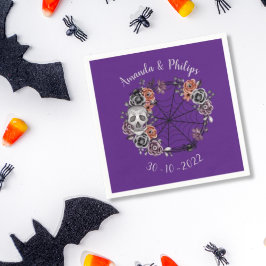 Lila Gothic Skull Rose Wreath Halloween Hochzeit Serviette