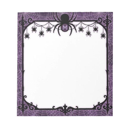 Lila Gothic Spiderweb mit Hängespinnen Notizblock (Vorderseite)