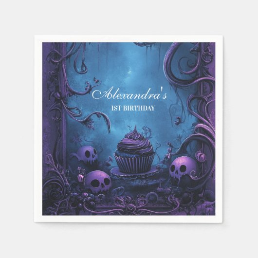 Lila Gothic Spooky ONE Geburtstag Serviette (Vorderseite)